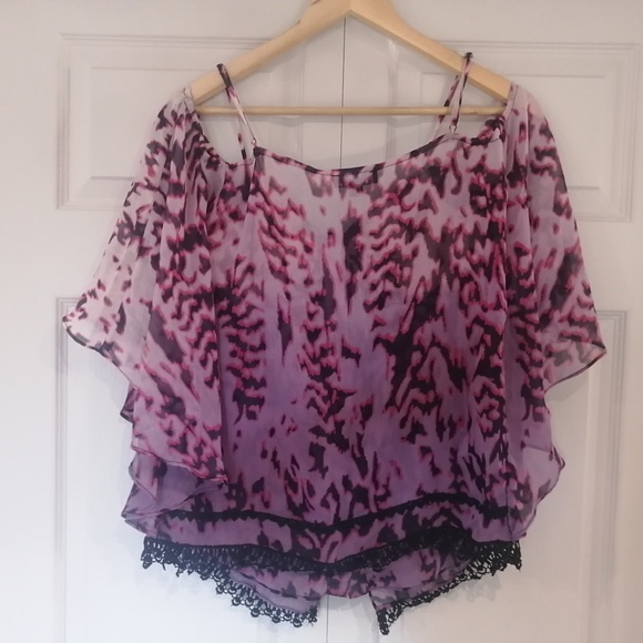 RAMPAGE Cold Shoulder Button Up Lace Top NWOT - Picture 3 of 11